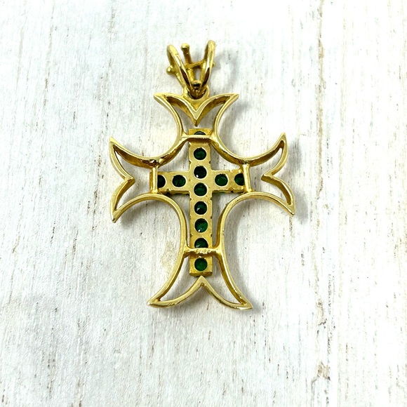 Solid 18K, genuine emeralds cross pendant - Picture 7 of 12